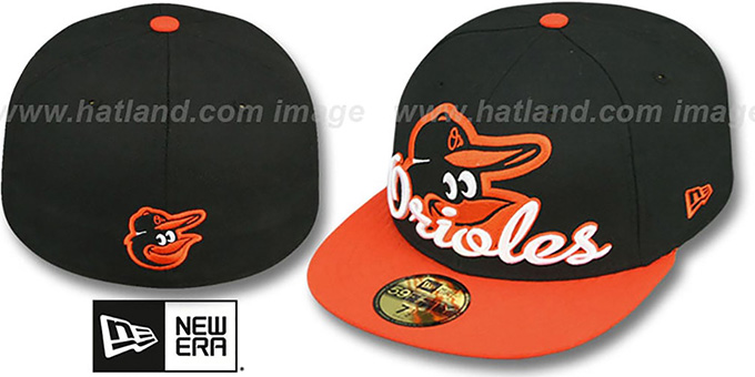 Orioles 'SCRIPT-PUNCH' Black-Orange Fitted Hat by New Era