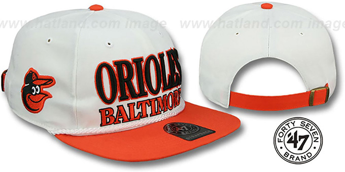 Orioles 'TASTY ROPE STRAPBACK' White-Orange Hat by Twins 47 Brand