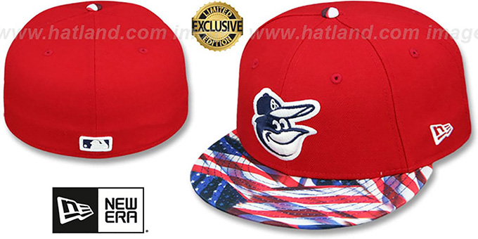 Orioles 'USA WAVING-FLAG' Red Fitted Hat by New Era