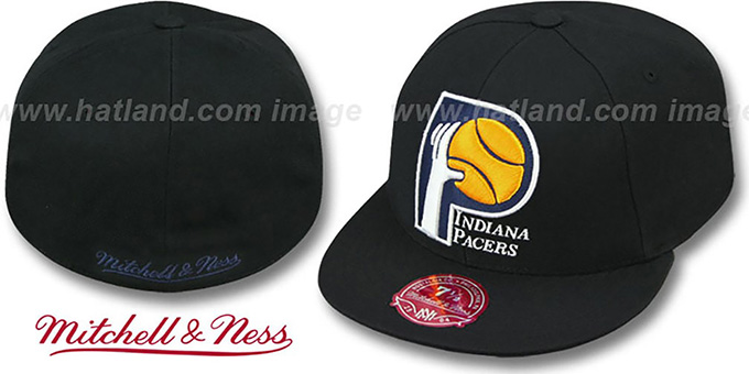 Pacers 'XL-LOGO BASIC' Black Fitted Hat by Mitchell and Ness