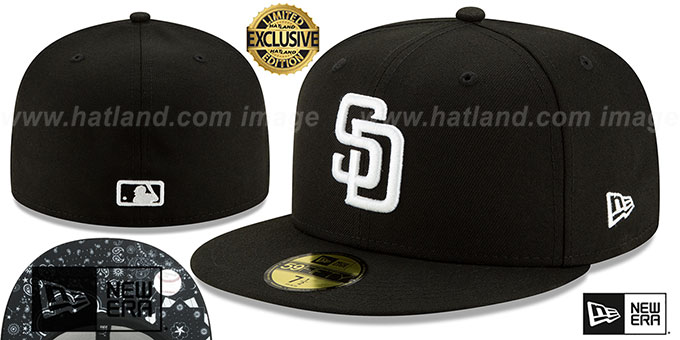 Padres 'BLACKDANA BOTTOM' Black-White Fitted Hat by New Era