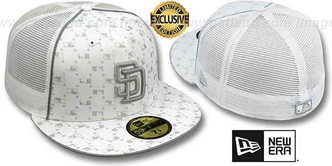 Padres 'MLB FLOCKING' MESH-BACK White Fitted Hat by New Era