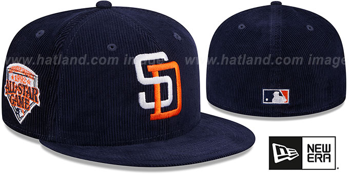 Padres 'OLD SCHOOL CORDUROY SIDE-PATCH' Navy Fitted Hat by New Era