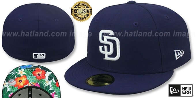 Padres 'TROPICAL BLOOM FLORAL-BOTTOM' Navy Fitted Hat by New Era