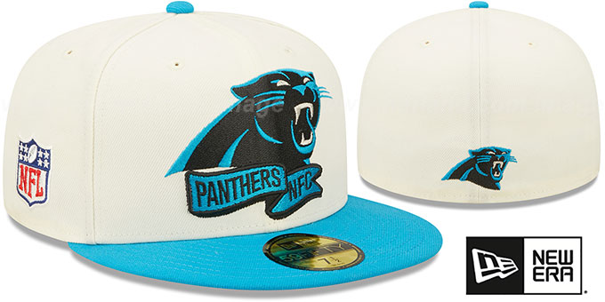 Panthers '2022 NFL SIDELINE' Cream-Blue Fitted Hat by New Era