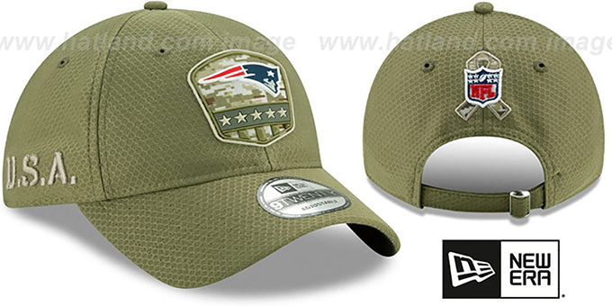 Patriots '2019 SALUTE-TO-SERVICE STRAPBACK' Olive Hat by New Era