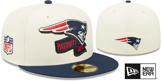 Patriots '2022 NFL SIDELINE' Cream-Navy Fitted Hat by New Era