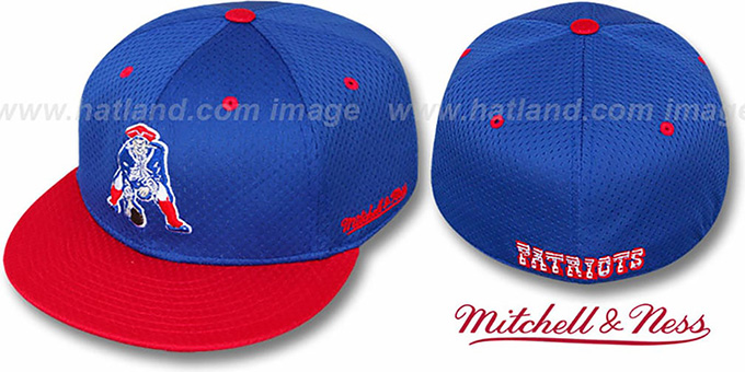 Patriots '2T BP-MESH' Royal-Red Fitted Hat by Mitchell and Ness