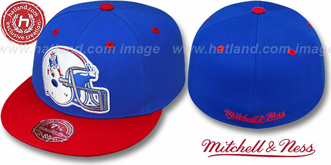 Patriots '2T XL-HELMET' Royal-Red Fitted Hat by Mitchell and Ness