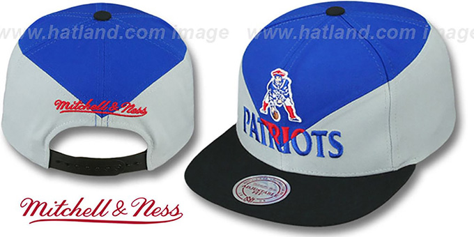 Patriots 'AMPLIFY DIAMOND SNAPBACK' Royal-Grey Hat by Mitchell and Ness