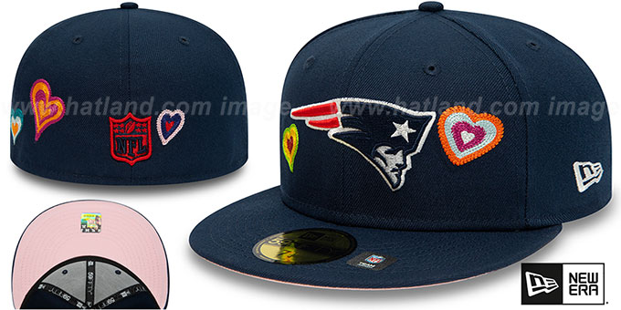 Patriots 'CHAIN STITCH HEARTS' Navy Fitted Hat by New Era