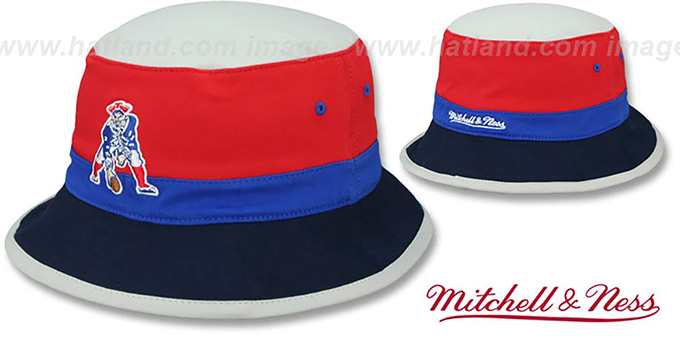 Patriots 'COLOR-BLOCK BUCKET' Red-Royal-Navy Hat by Mitchell and Ness