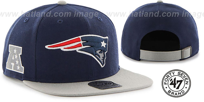 Patriots 'SUPER-SHOT STRAPBACK' Navy-Grey Hat by Twins 47 Brand