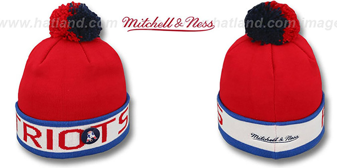 Patriots 'THE-BUTTON' Knit Beanie Hat by Michell and Ness