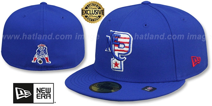 Patriots 'THROWBACK NFL LIGATURE' Royal Fitted Hat by New Era