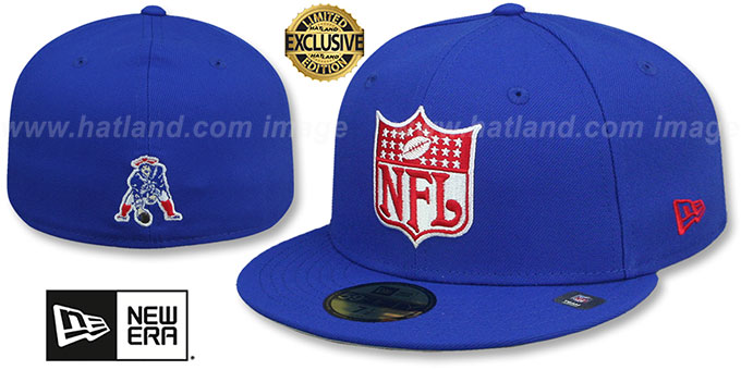 Patriots 'THROWBACK NFL SHIELD-BASIC' Royal Fitted Hat by New Era