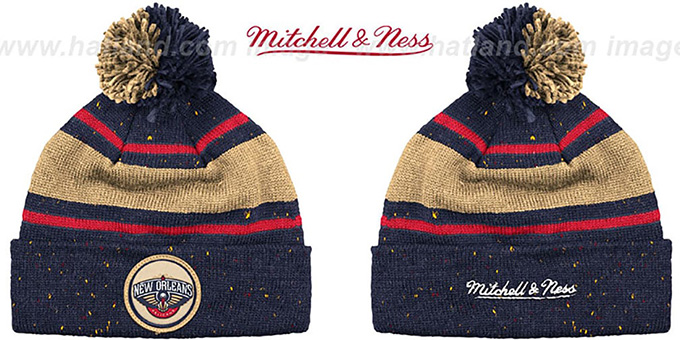 Pelicans 'SPECKLED' Navy-Gold Knit Beanie by Mitchell and Ness