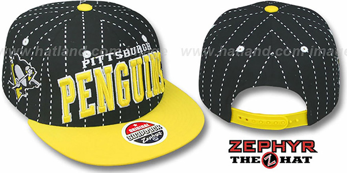 Penguins '2T PINSTRIPE SUPER-ARCH SNAPBACK' Black-Gold Hat by Zephyr