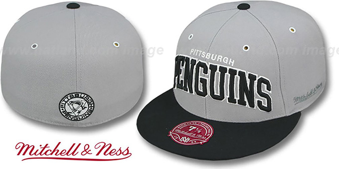 Penguins '2T XL-WORDMARK' Grey-Black Fitted Hat by Mitchell and Ness