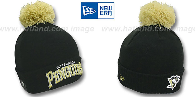 Penguins 'ARCHED-RIBBED' Black Knit Beanie Hat by New Era