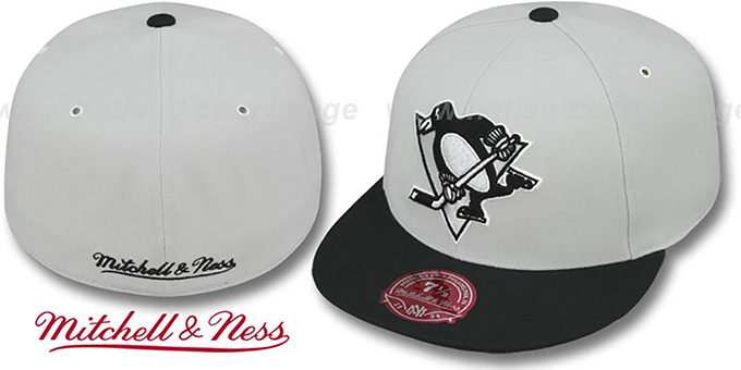 Penguins 'MONOCHROME XL-LOGO' Grey-Black Fitted Hat by Mitchell and Ness