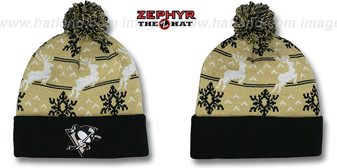 Penguins 'UGLY SWEATER' Black-Gold Knit Beanie Hat by Zephyr