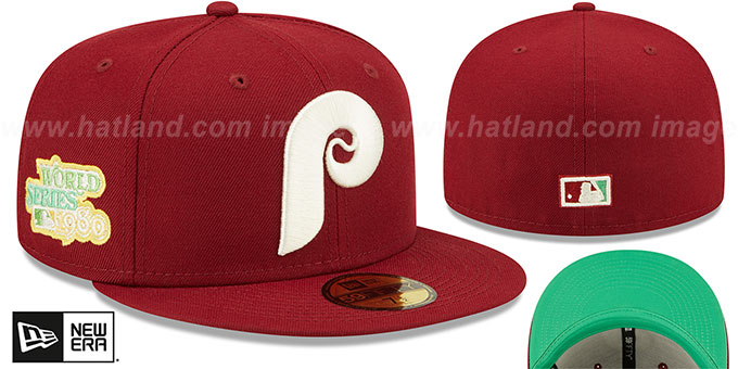 Phillies 1980 WS 'CITRUS POP' Burgundy-Green Fitted Hat by New Era