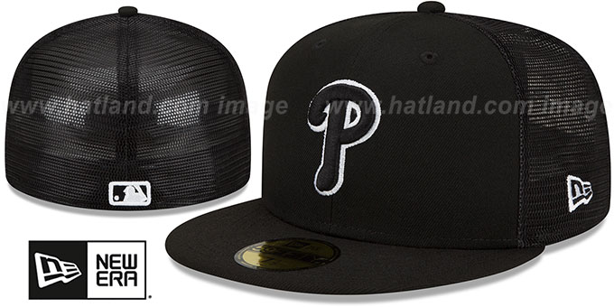 Phillies 'BATTING PRACTICE TRUCKER' Black-White Fitted Hat by New Era