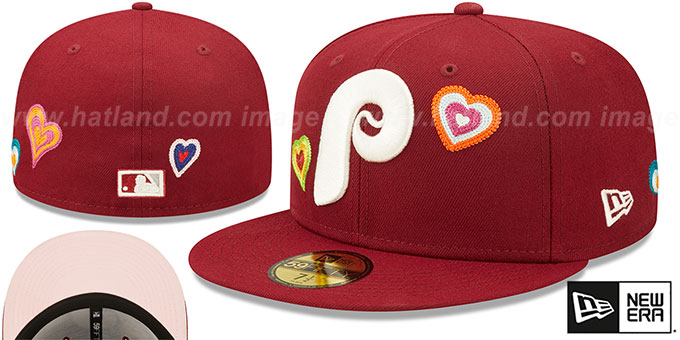 Phillies 'CHAIN STITCH HEARTS' Burgundy Fitted Hat by New Era