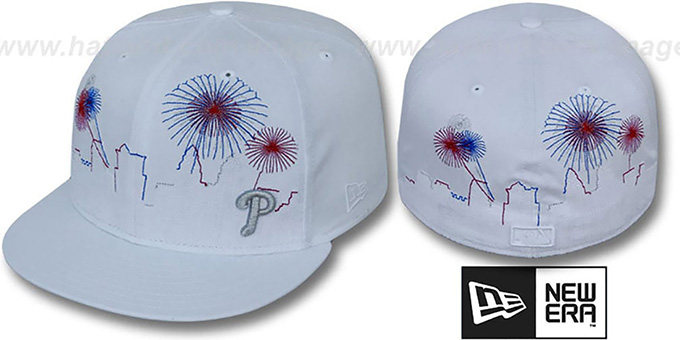 Phillies 'CITY-SKYLINE FIREWORKS' White Fitted Hat by New Era