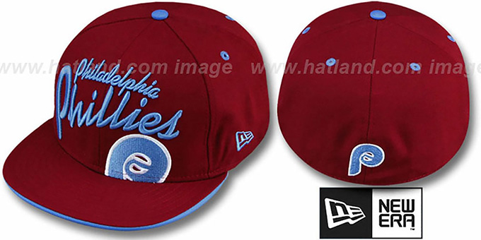 Phillies 'COOPERSTOWN BIG-SCRIPT' Burgundy Fitted Hat by New Era