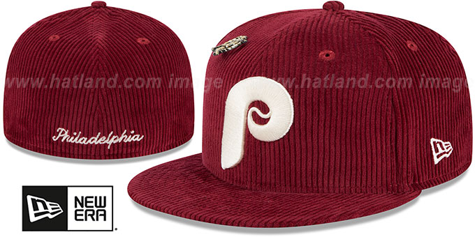 Phillies 'LETTERMAN PIN CORDUROY' Burgundy Fitted Hat by New Era