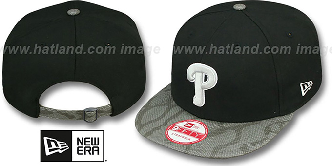 Phillies 'SNAKE-THRU STRAPBACK' Black-Grey Adjustable Hat by New Era