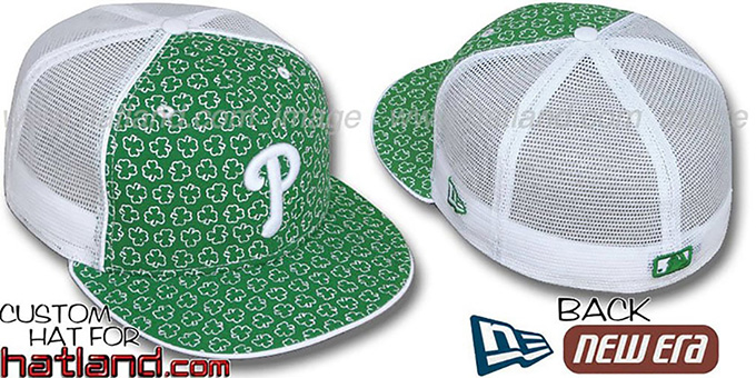 Phillies 'ST PATS FLOCKING' MESH-BACK Kelly-White Fitted Hat by New Era