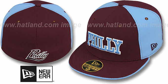 Philly 'PINWHEEL-CITY' Burgundy-Sky-Burgundy Fitted Hat by New Era