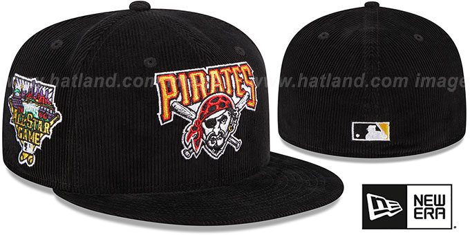 Pirates 'OLD SCHOOL CORDUROY SIDE-PATCH' Black Fitted Hat by New Era