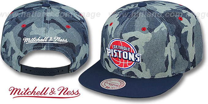 Pistons 'DENIM-CAMO SNAPBACK' Blue Hat by Mitchell and Ness