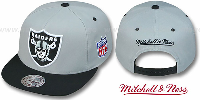 Raiders '2T XL-LOGO SNAPBACK' Grey-Black Adjustable Hat by Mitchell and Ness