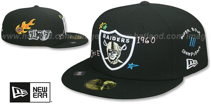 Raiders 'ALL-OVER SCRIBBLE' Black Fitted Hat by New Era