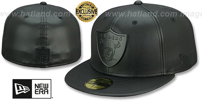 Raiders 'LEATHER BLACK METAL-BADGE' Black Fitted Hat by New Era