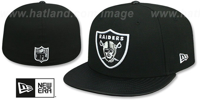 Raiders 'LEATHER VIZE TEAM-BASIC' Black-White Fitted Hat by New Era