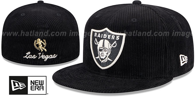 Raiders 'LETTERMAN PIN CORDUROY' Black Fitted Hat by New Era