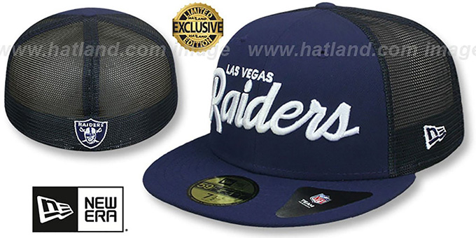 Raiders 'NFL TEAM-SCRIPT TRUCKER' Navy-Navy Fitted Hat by New Era