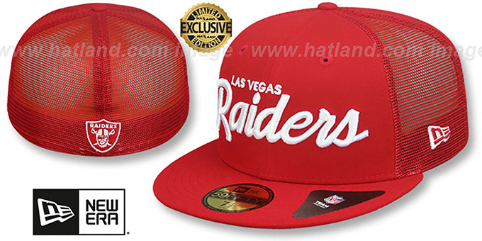 Raiders 'NFL TEAM-SCRIPT TRUCKER' Red-Red Fitted Hat by New Era