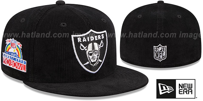 Raiders 'OLD SCHOOL CORDUROY SIDE-PATCH' Black Fitted Hat by New Era