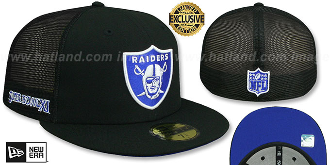 Raiders SB XI 'MESH-BACK SIDE-PATCH' Black-Royal Fitted Hat by New Era