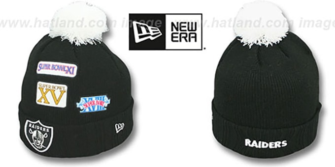 Raiders 'SUPER BOWL PATCHES' Black Knit Beanie Hat by New Era