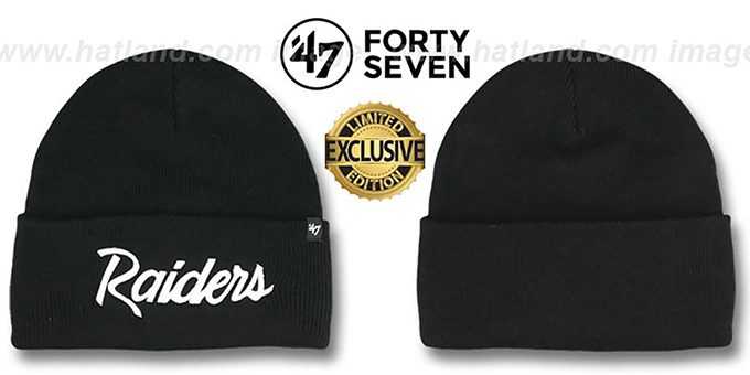 Raiders 'TEAM-SCRIPT' Black-White Knit Beanie Hat by Twins 47 Brand