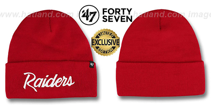 Raiders 'TEAM-SCRIPT' Red-White Knit Beanie Hat by Twins 47 Brand