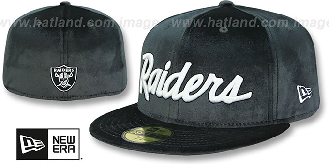 Raiders 'TEAM-SCRIPT VELOUR' Black Fitted Hat by New Era